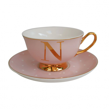 Фото Чашка c блюдцем «Bloomsbury» золотая буква «N» (розового цвета)