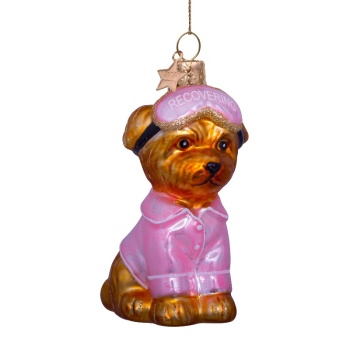 Фото Новогоднее украшение из стекла Vondels "Собачка в розовой пижаме и маске для сна" 8.5см