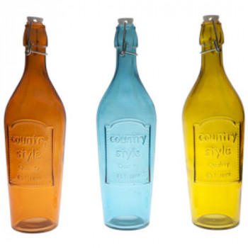 Фото Бутылки с бугельной пробкой Ø9х(h)32см голубой/желтый/оранжевый, 3шт в комплекте