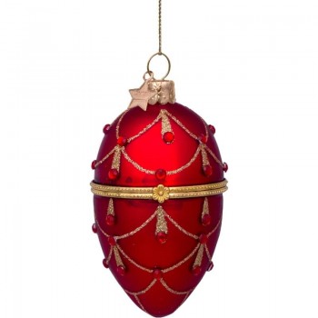 Фото Новогоднее украшение из стекла Vondels "Красное декоративное яйцо" 10см