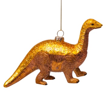 Фото Новогоднее украшение из стекла Vondels "Золотой динозавр" 14см