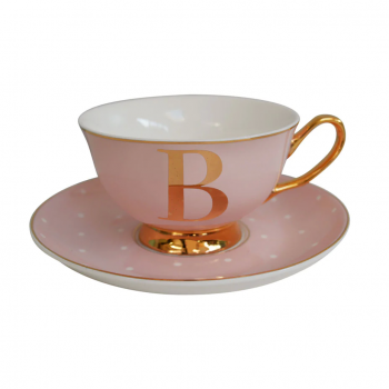 Фото Чашка c блюдцем «Bloomsbury» золотая буква «B» (розового цвета)