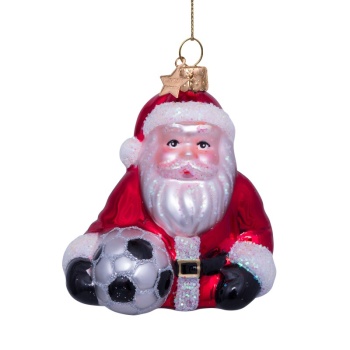 Фото Новогоднее украшение из стекла Vondels "Санта Клаус с футбольным мячом" 8.5см