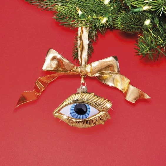Фото Новогоднее украшение из стекла Vondels "Голубой глаз в золоте" 6см