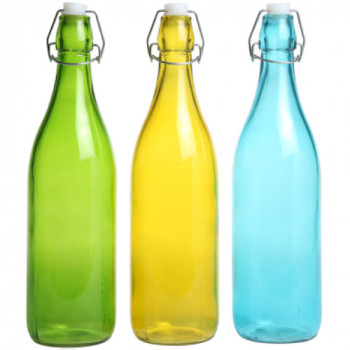 Фото Бутылки с бугельной пробкой 0.97л Ø8.5х(h)32см зеленый/желтый/голубой, 3шт в комплекте