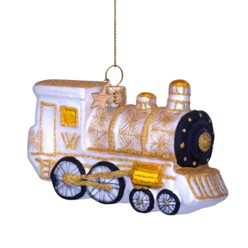 Фото Новогоднее украшение из стекла Vondels "Бело-золотой поезд" 6см