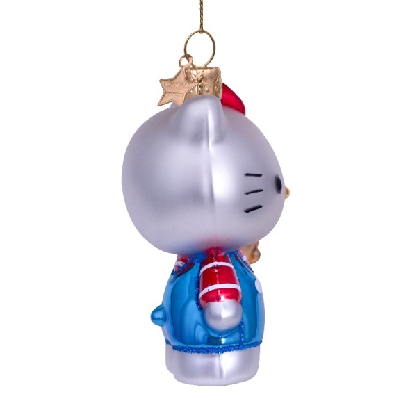 Фото Новогоднее украшение из стекла Vondels "Hello Kitty в голубом с мишкой" 9см - в подарочной коробке