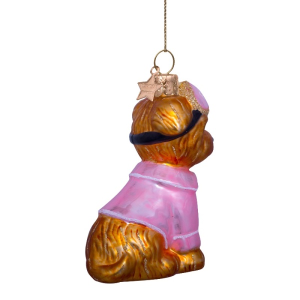 Фото Новогоднее украшение из стекла Vondels "Собачка в розовой пижаме и маске для сна" 8.5см