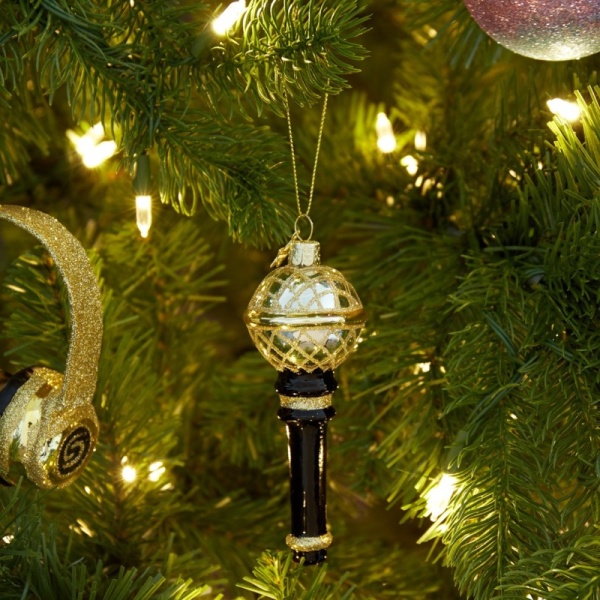 Фото Новогоднее украшение из стекла Vondels "Черно-золотой микрофон" 13.5см