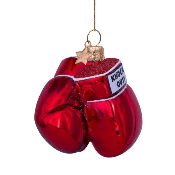 Фото Новогоднее украшение из стекла Vondels "Красные боксерские перчатки" 8.5см