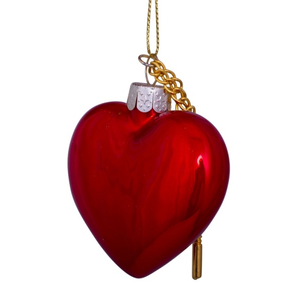 Фото Новогоднее украшение из стекла Vondels "Красное сердце с ключом" 6.5см