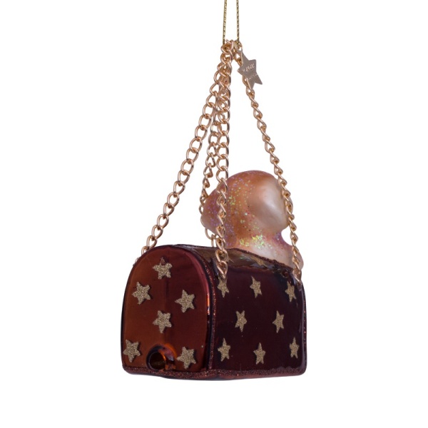 Фото Новогоднее украшение из стекла Vondels "Лабрадор в коричневой сумочке" 7см