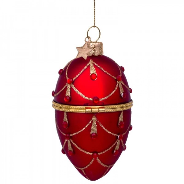 Фото Новогоднее украшение из стекла Vondels "Красное декоративное яйцо" 10см