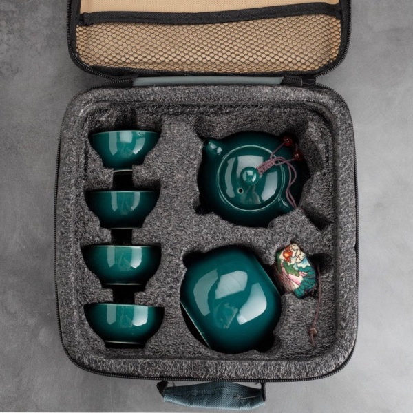 Фото Чайный сервиз керамический сине-зеленый (чемоданчик)