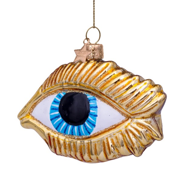 Фото Новогоднее украшение из стекла Vondels "Голубой глаз в золоте" 6см