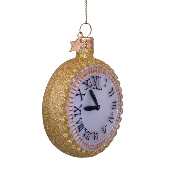 Фото Новогоднее украшение из стекла Vondels "Золотые часы" 9см